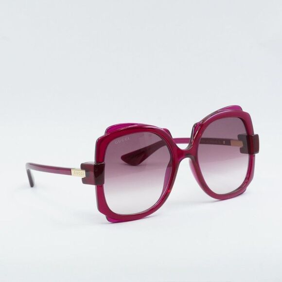 💯 NEW GUCCI GG1431S 003 TRANSPARENT DARK CYCLAMEN GRADIENT BURGUNDY SUNGLASSES - Picture 10 of 12